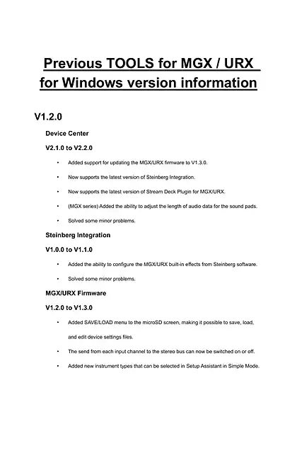 yamaha雅马哈TOOLS for MGX _ URX for Windows Previous versions information